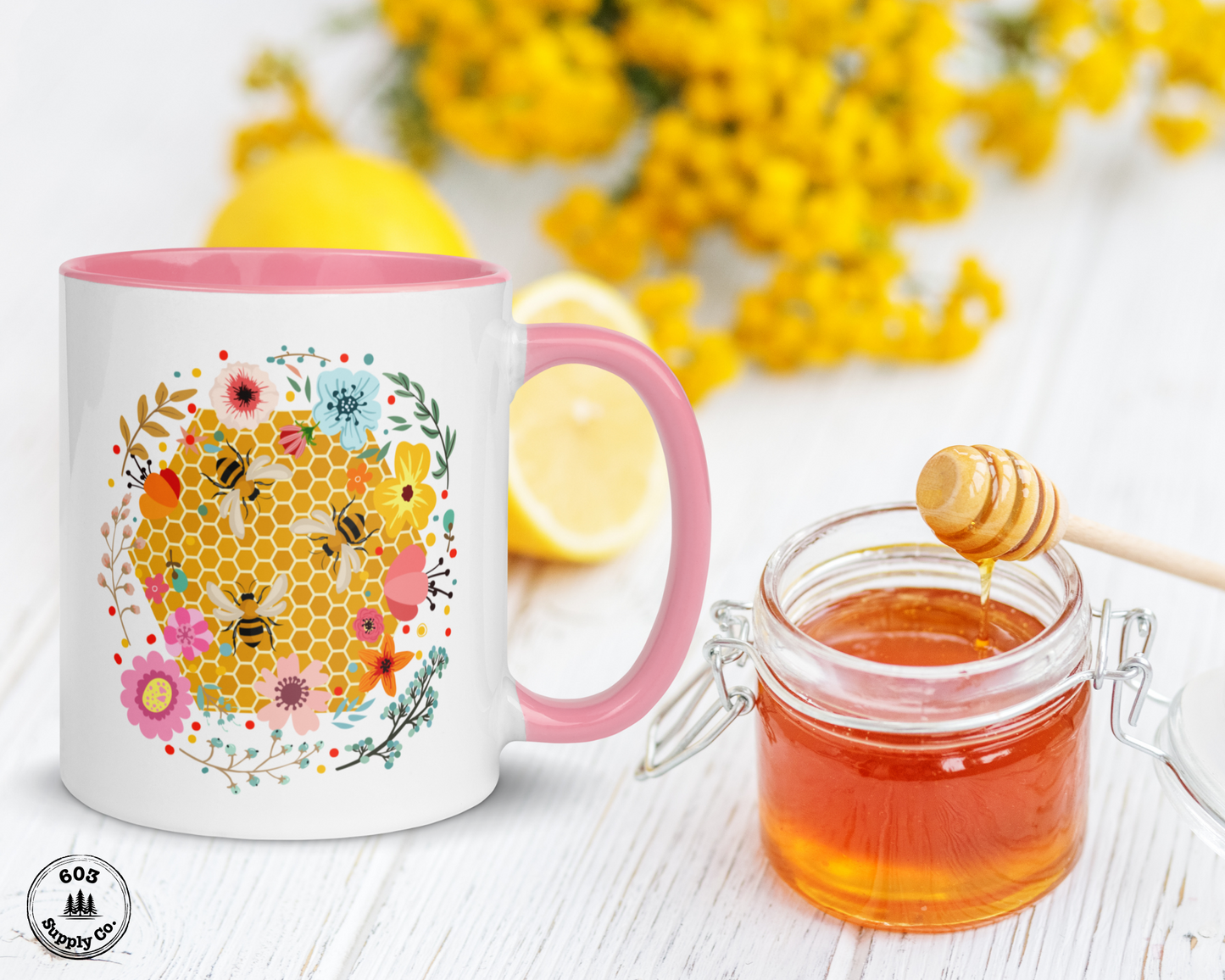 Hum of the Hive White Glossy Mug