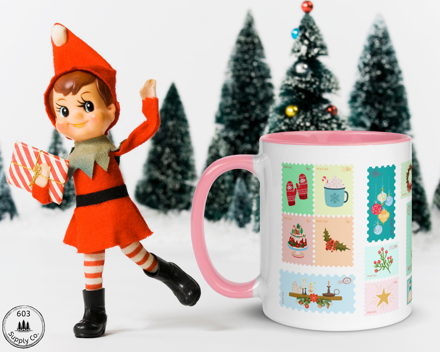 Classic Holiday Stamp White Glossy Mug