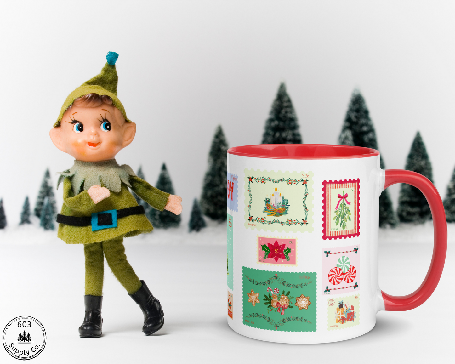 Classic Holiday Stamp White Glossy Mug