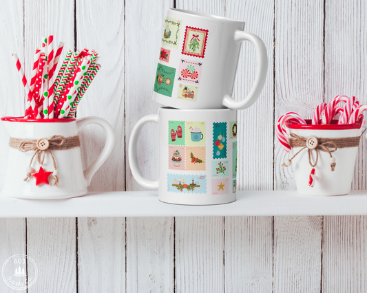 Classic Holiday Stamp White Glossy Mug