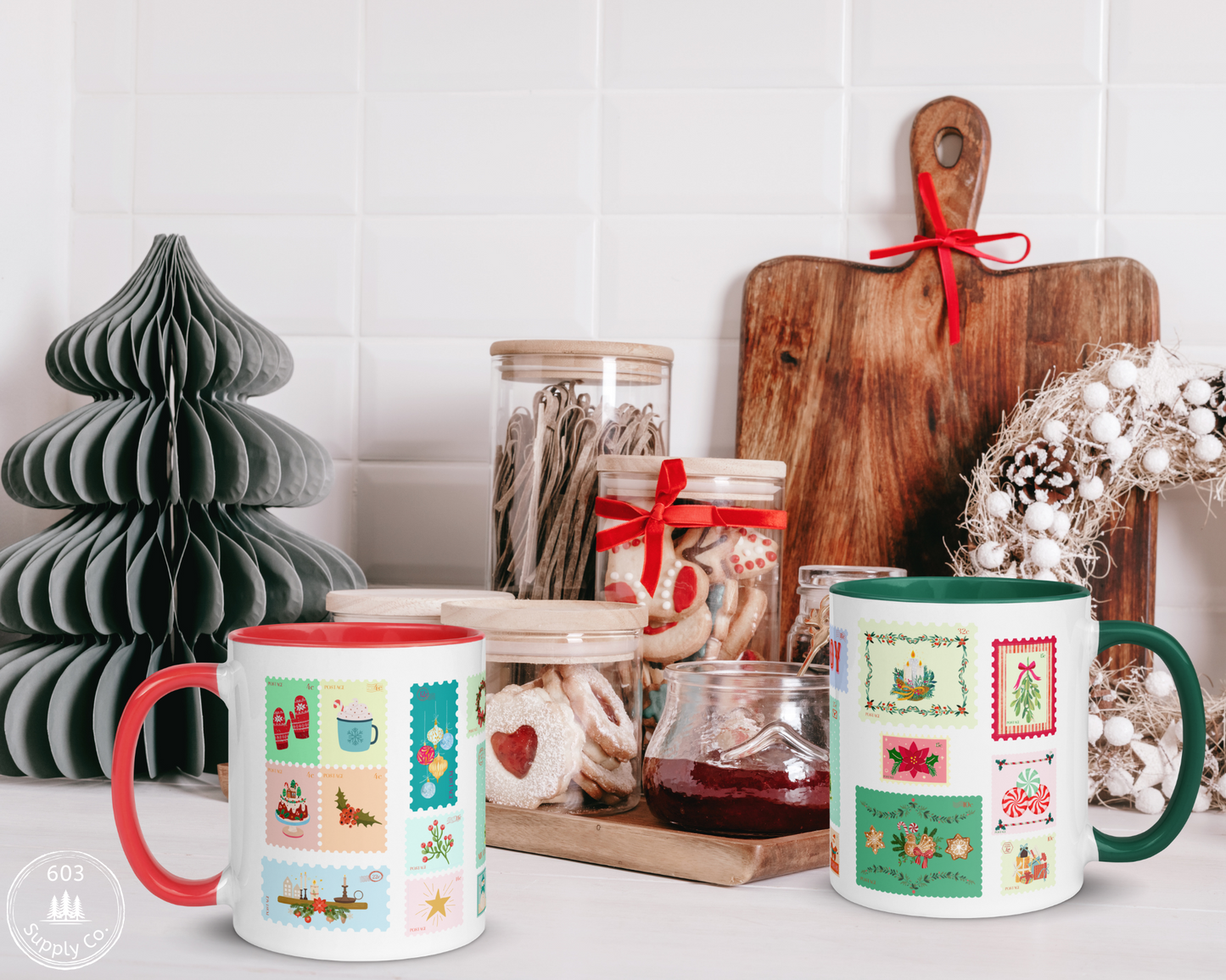 Classic Holiday Stamp White Glossy Mug