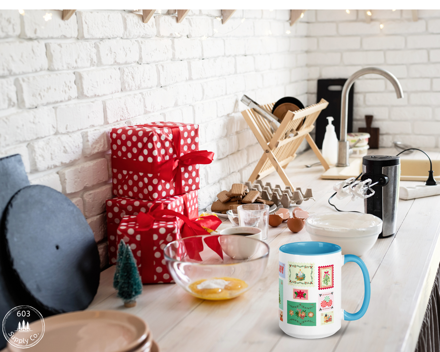 Classic Holiday Stamp White Glossy Mug