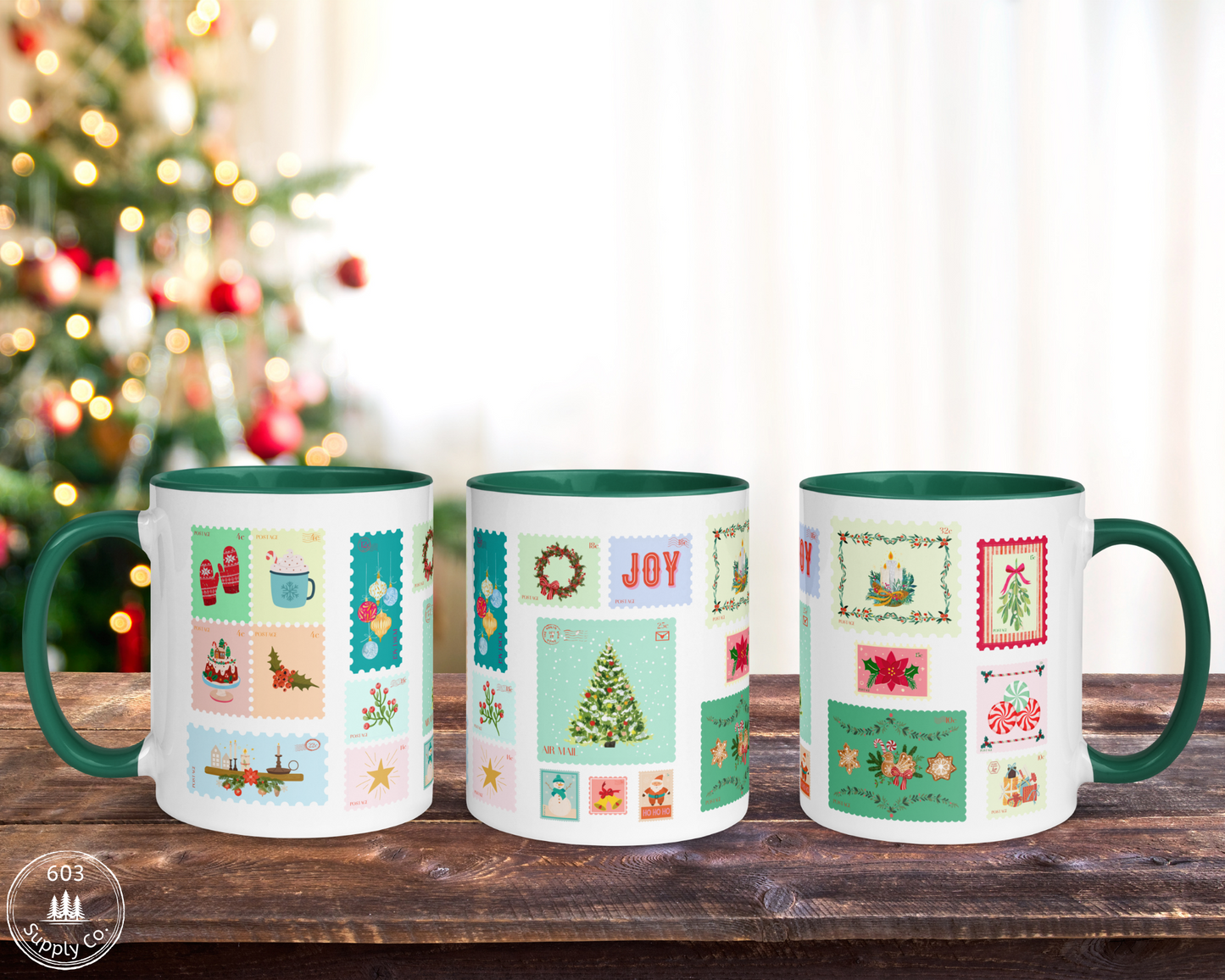 Classic Holiday Stamp White Glossy Mug