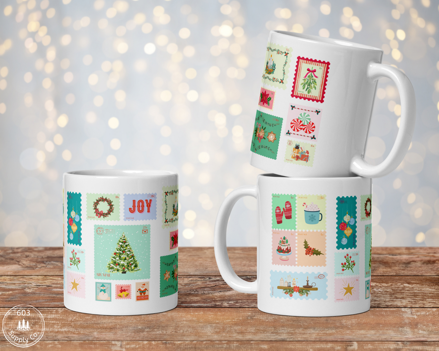 Classic Holiday Stamp White Glossy Mug