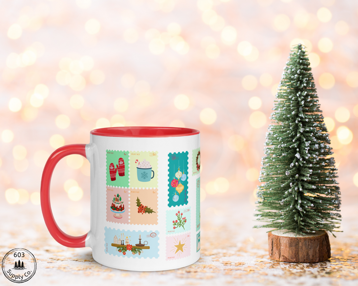 Classic Holiday Stamp White Glossy Mug