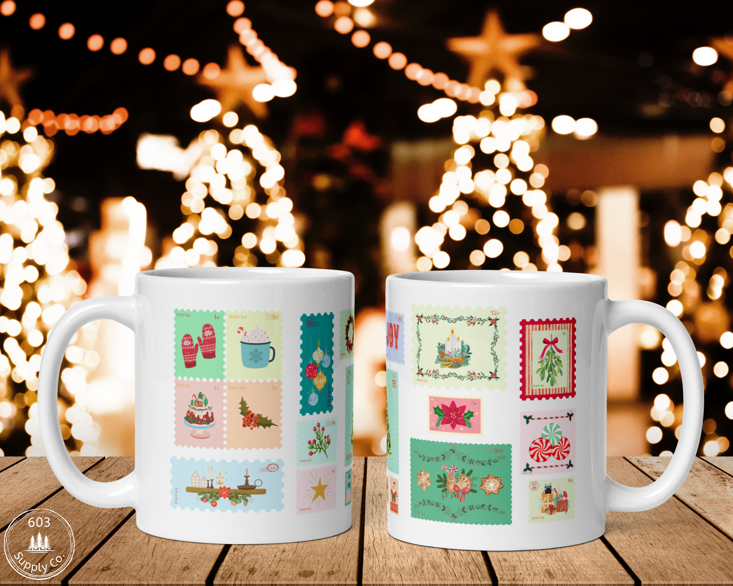 Classic Holiday Stamp White Glossy Mug