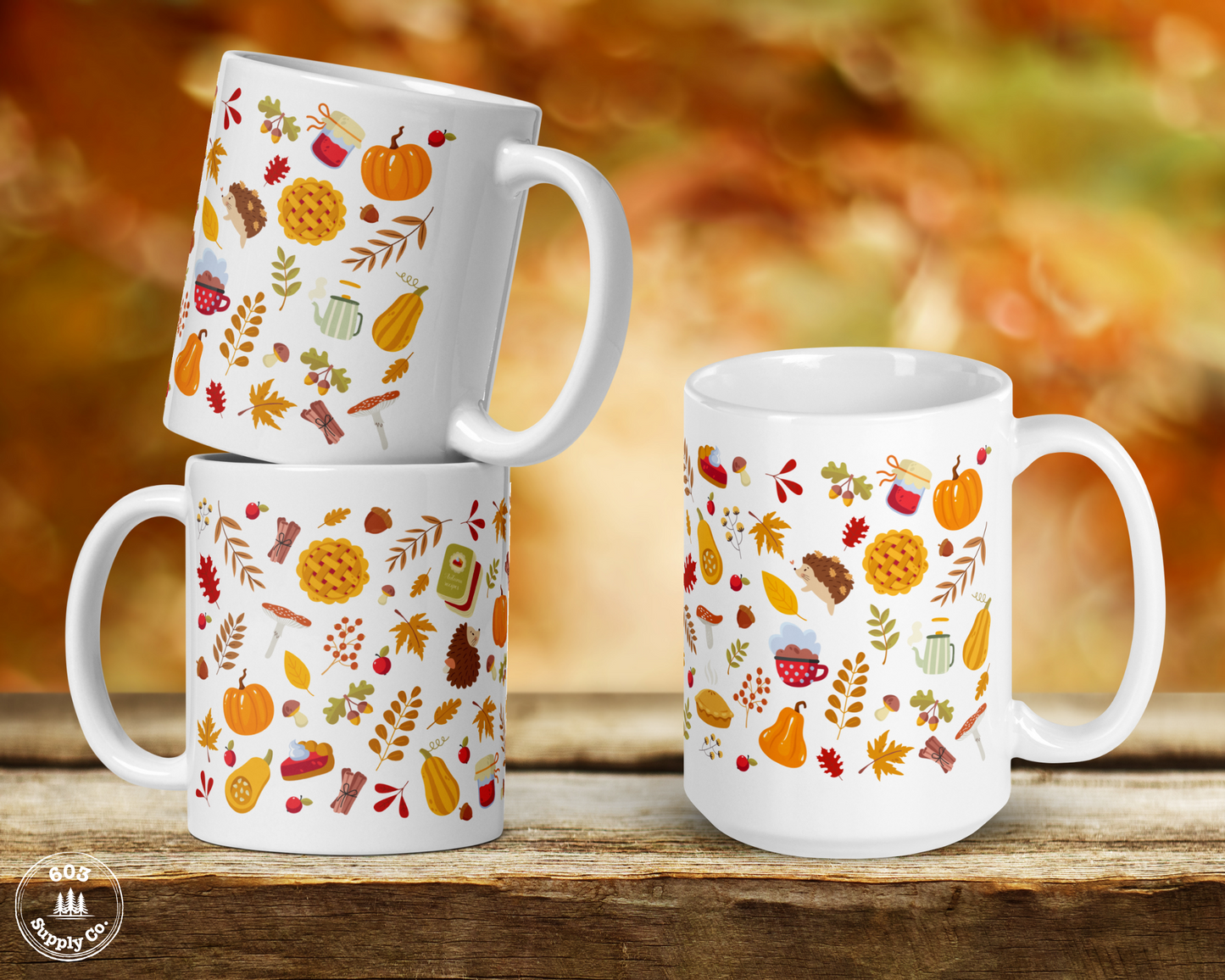 Cozy Autumn White Glossy Mug