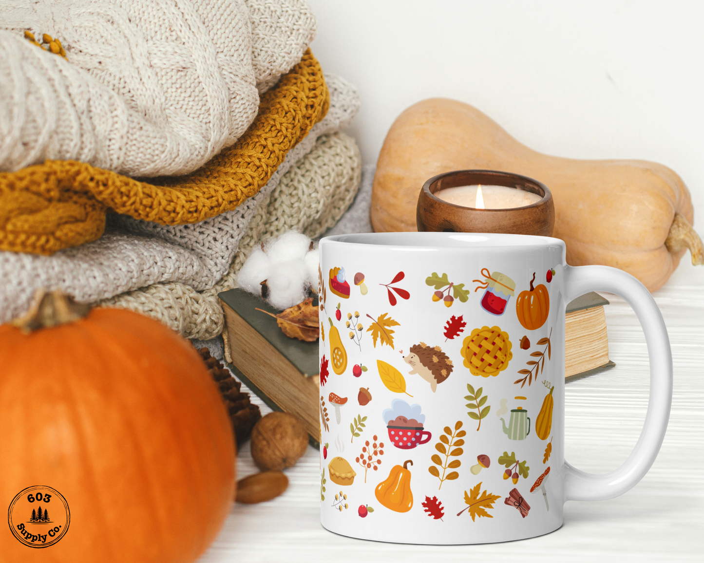 Cozy Autumn White Glossy Mug