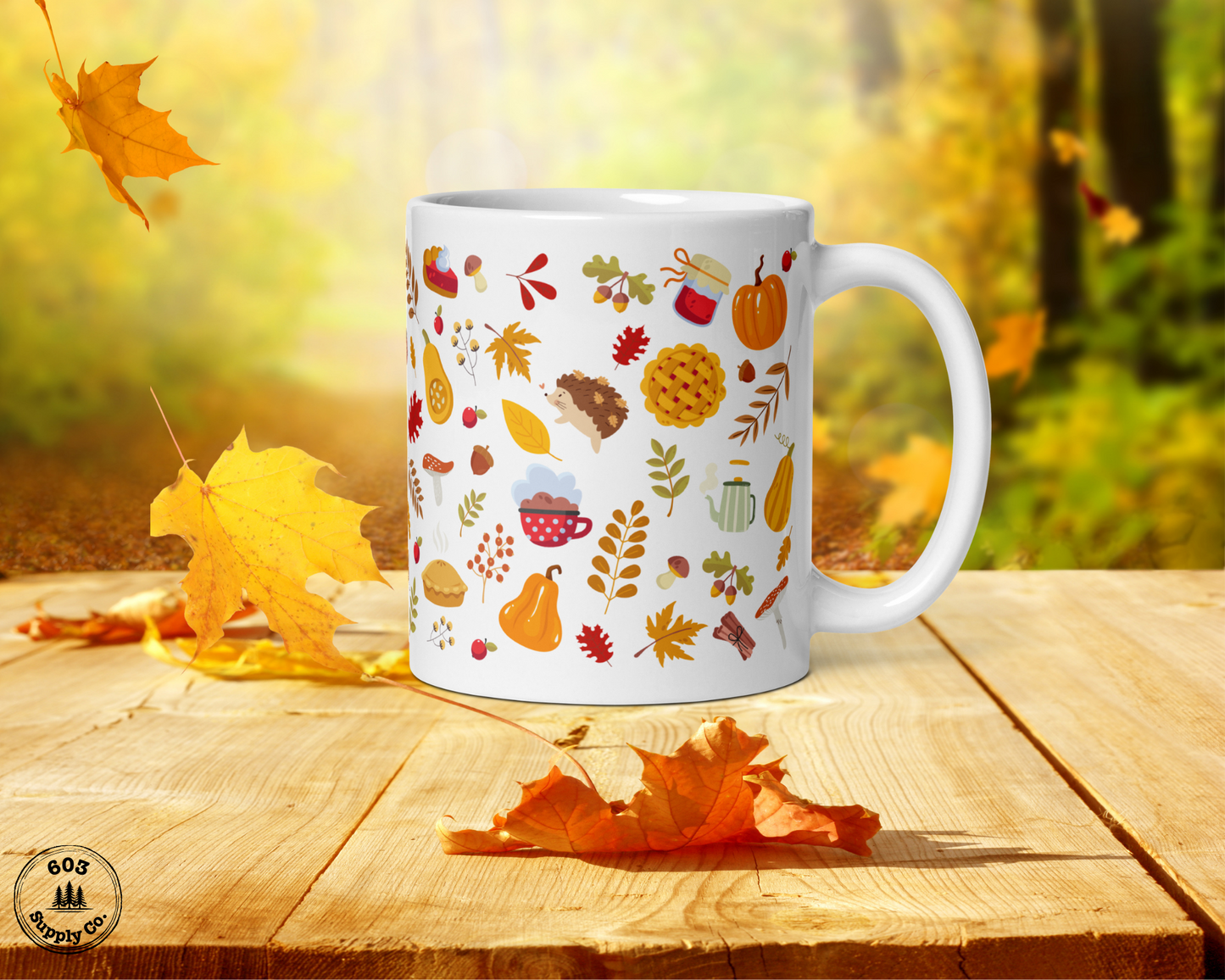 Cozy Autumn White Glossy Mug