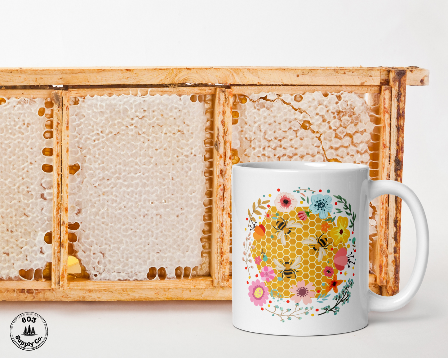 Hum of the Hive White Glossy Mug