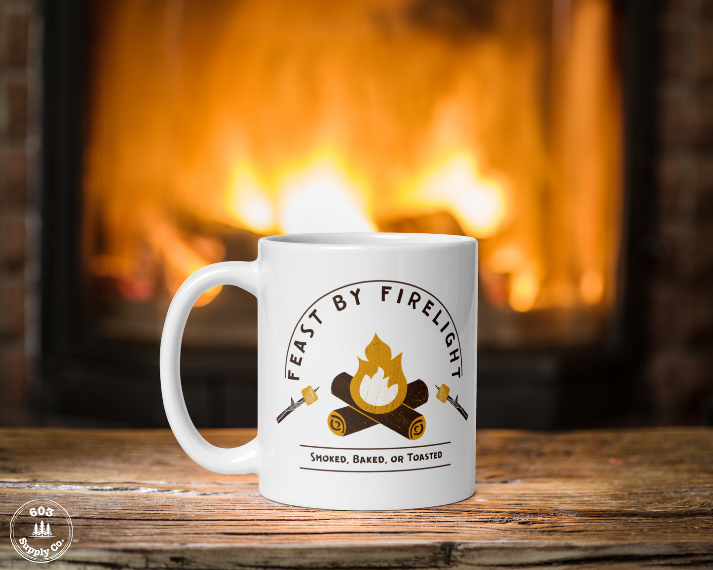 Feast by Firelight White Glossy Mug