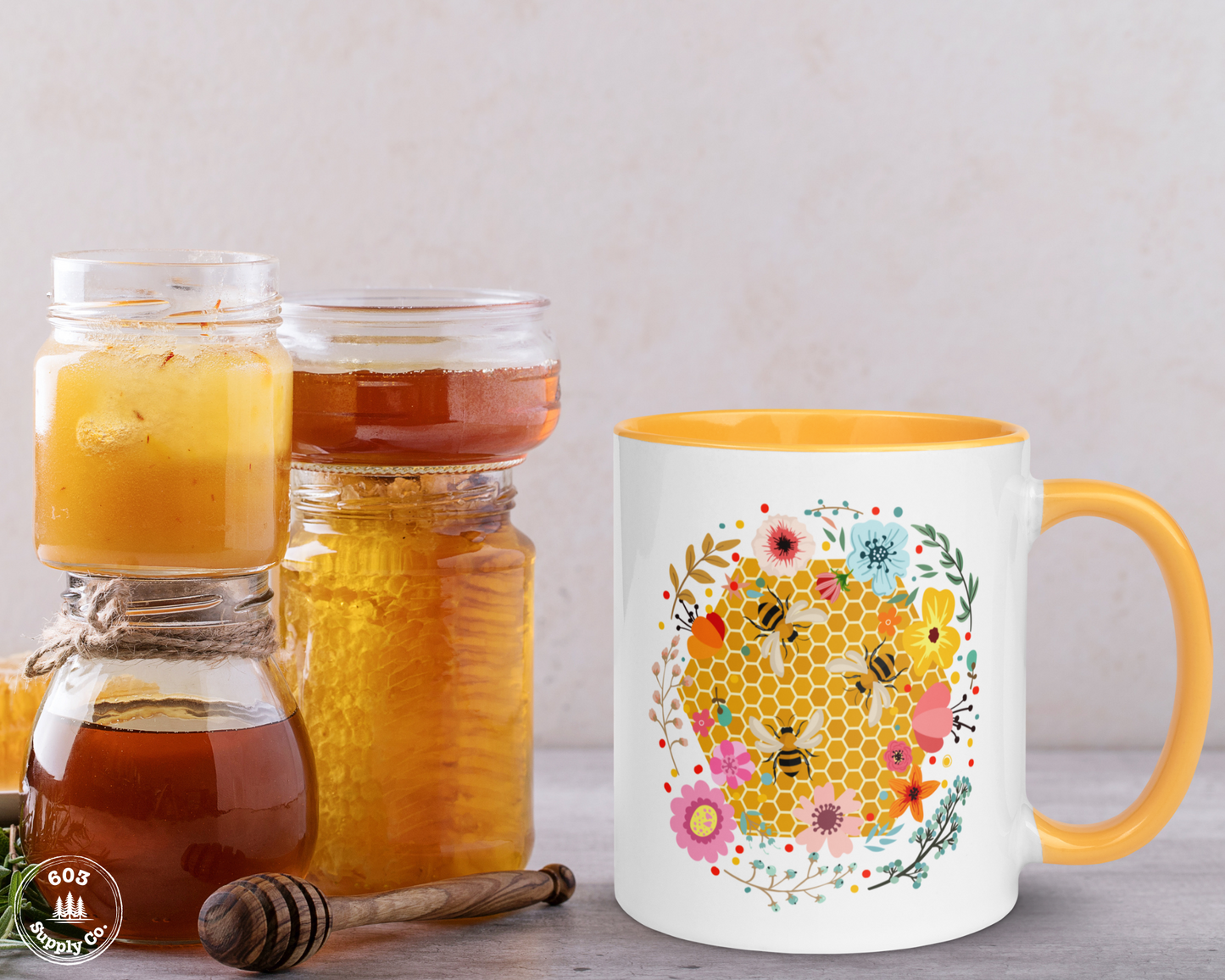 Hum of the Hive White Glossy Mug