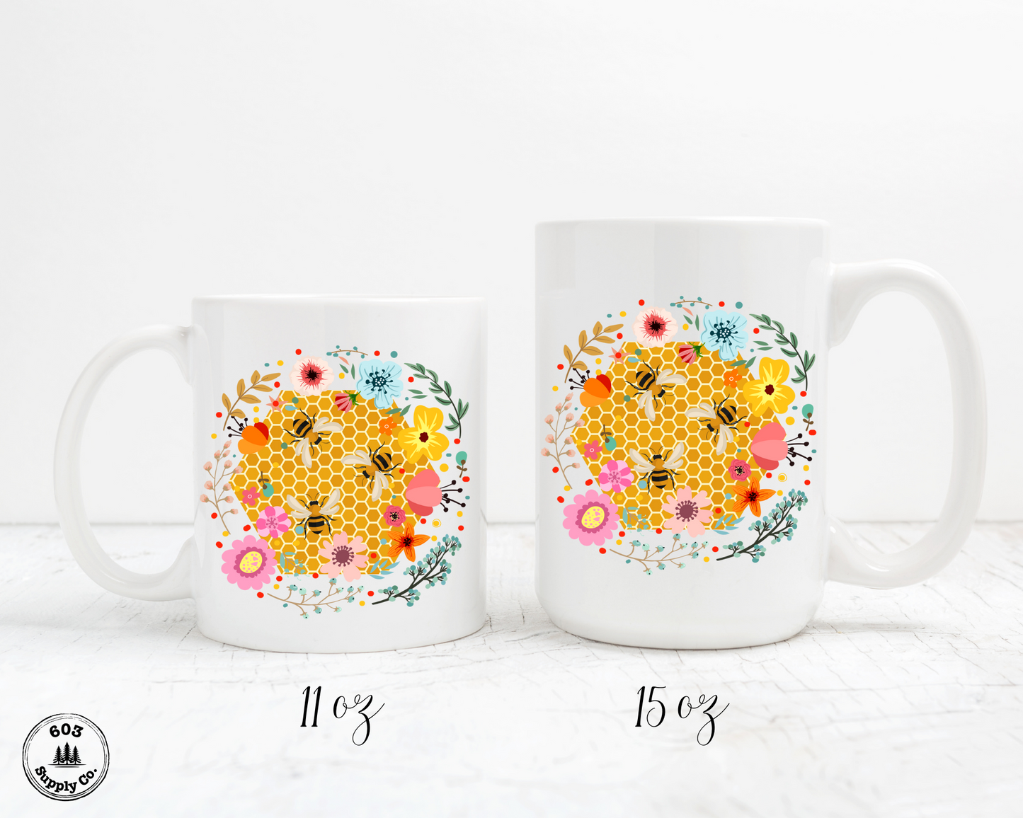 Hum of the Hive White Glossy Mug