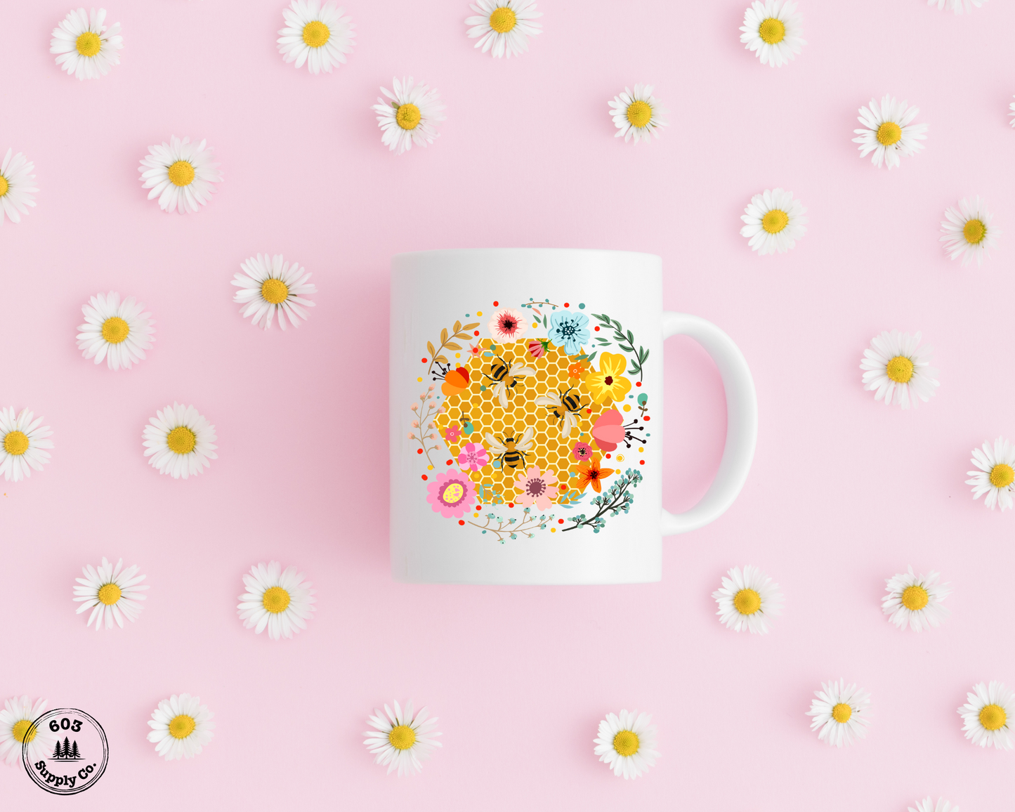 Hum of the Hive White Glossy Mug