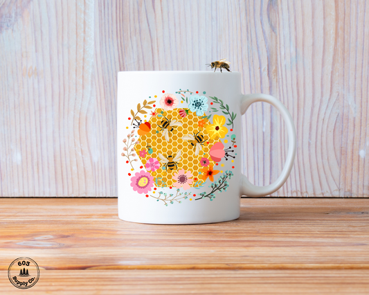 Hum of the Hive White Glossy Mug