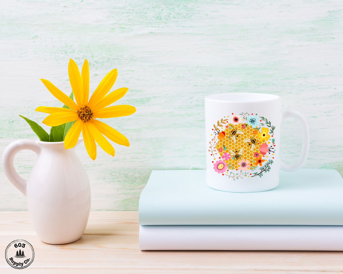 Hum of the Hive White Glossy Mug